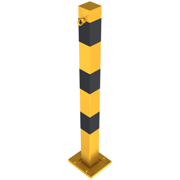 Barrier posts | detachable, removable | yellow / black | 70 x 70 mm | with 2 eyelets